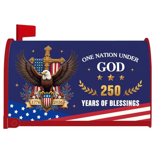 Inisajace 250 Anniversary USA Mailbox Covers Magnetic, America 250th Post Letter Box Cover Wraps Standard Size 18\" X 21\", Patriotic 1776-2026 One Nation Under God Decor for Outside Garden Yard