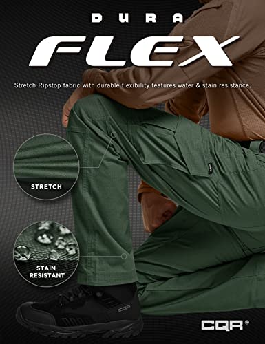 Cqr Men's Flex Ripstop Tactical Pants, Water Resistant Stretch Cargo Pants, Lightweight Edc Hiking Work Pants, Dura Flex Olive Green, 32W X 32L #TOP4