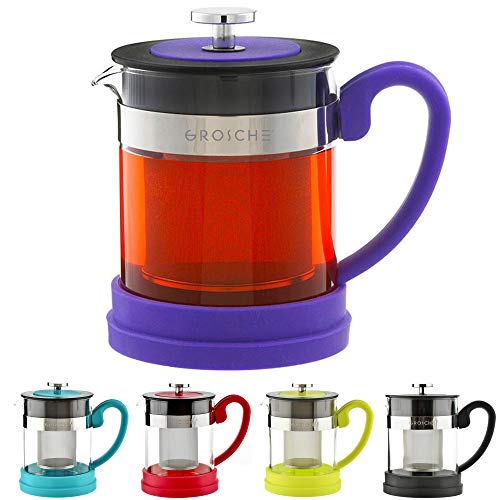 GROSCHE Valencia Personal Sized Tea pot 20 oz. / 600 ml Tea maker, Stainless Steel tea infuser and tea strainer, for loose leaf tea or blooming tea. tea pot with infuser for 1-2 cups of loose tea