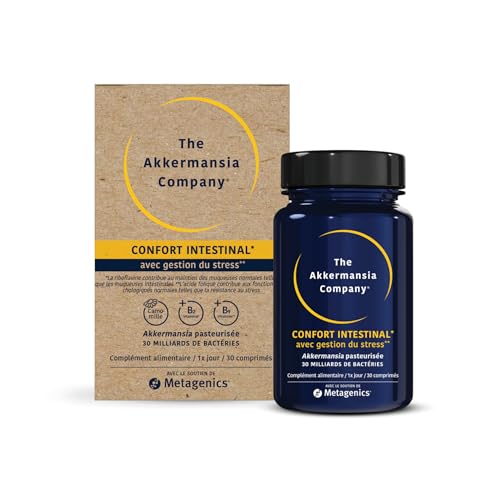 The Akkermansia Company Confort Intestinal - 30 Mds Probiotiques, Camomille, Vit. B2 & B9 - Santé Digestive, Stress & Muqueuses - 30 Comprimés Végans