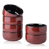 LERATIO Ceramic Bowls Set of 6, 22 OZ Double Color Flat Cereal Bowls for Kitchen,Cereal, Salad,Pasta,Soup,Dessert etc, Chip Resistant | Oven,Dishwasher & Microwave Safe,Reactive Glaze-Red