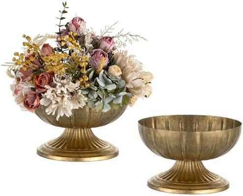 NUPTIO Distressed Gold Vases for Centerpieces: Rustic Brass Compo...