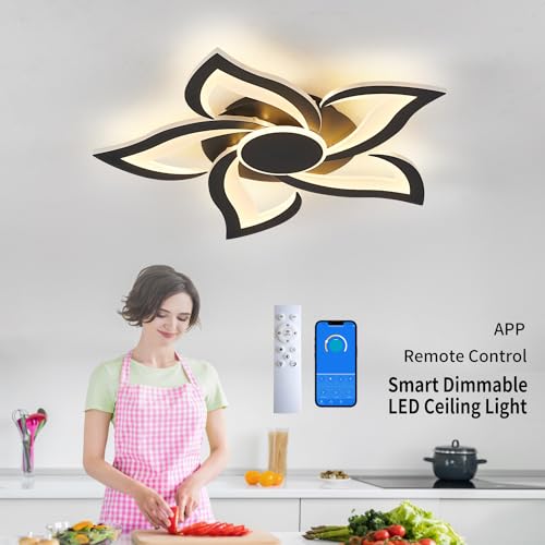 LED Ceiling Light with Remote, Modern Flush Mount Ceiling Light Fixtures, Black 24" Flower Close to Ceiling Light Fixtures, 3000K-6000K Dimmable Ceiling Lamp for Bedroom, Kitchen, Dining room by Ruibutrade - Used condition - Image 3
