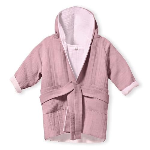 Mababu Bademantel Kinder mit Kapuze 5-6 Jahre | 100% Bio-Baumwolle GOTS...