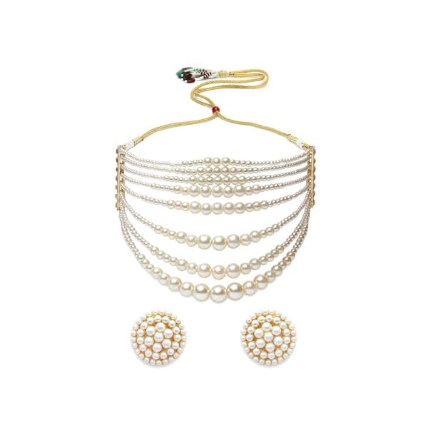 Shining Diva Fashion Latest Stylish Design Fancy Pearl Necklace Jewellery Set for Women (15863s) - Image 8
