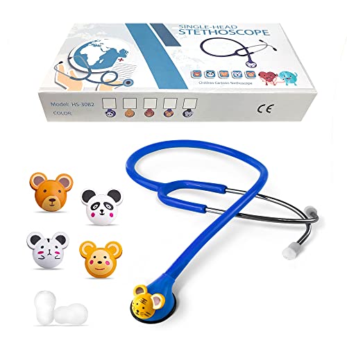 SCIAN Cartoon Animals Design Stethoscope for Pediatric Clinician, Kid-friendly Stethoscope for Childrens With Multiple Colors (Blue)