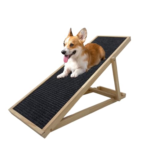 TRUTZHOLM Robuste Hunderampe aus Kiefernholz 104x35 cm höhenverstellbar 46/52/56 cm 35 kg Tragkraft weiche Lauffläche aus Filz Hundetreppe Hundeleiter Katzentreppe Haustierrampe Aufstiegshilfe