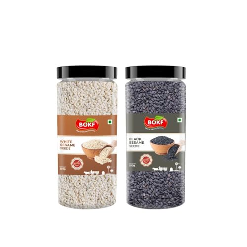 Image of BOKF Black Sesame Seeds (Kale Til) + White Sesame Seeds Combo Pack | 100% Natural & Raw | Rich in Calcium, Iron & Fiber | Traditional & Healthy Superfood (250 g + 250 g)