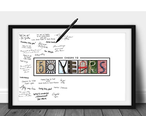 Katie Doodle 50th Birthday Decorations - Creative Guest Book Alternative - 50th Anniversary Party Supplies Centerpiece Card Gift for Men Women Mom Dad - 50 Years Wall Art Poster, 11x17 [Unframed]
