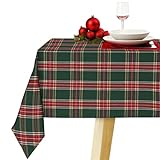 Home Cocoon Tovaglia Natalizia Antimacchia in Cotone – Fantasia Scozzese Verde e Rosso – Rettangolare 140x180/140x260 cm – Copritavolo Elegante per Decorazioni Natalizie – 6 o 12 Posti