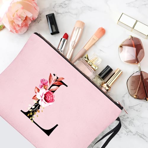 Image of Vavabox A-Z Personalized Makeup Bag, Birthday Gifts for Women Mom, Gifts for Best Friend, Bride Bridesmaid Cosmetic bag (L, 06-Pink)