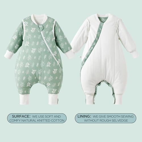 Image of Duomiaomiao 3.5 TOG Toddler Sleep Bag 2-3T 100% Cotton Winter Side Open Zipper Baby Sleep Sack with Feet, Warm Toddler Wearable Blanket