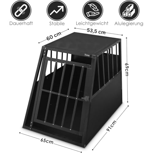 Defacto Hundetransportbox Alu Hundebox Reisebox Autobox Gittertür abschließbar Aluminium Transportbox für Hunde Tiertransportbox (Schwarz, (M) 59X69X50 cm)