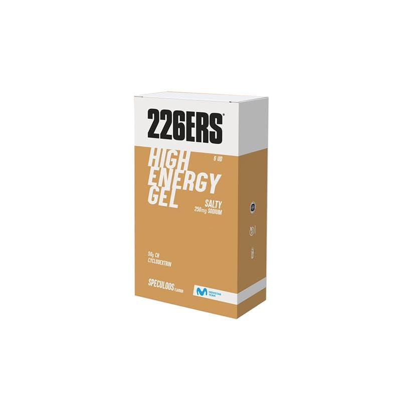 226ERS - High Energy Gel, Gel Energético con Ciclodextrina, 50 g de Hidratos de Carbono y Aromas, 250 mg de Sodio Añadido, sin Gluten, Vegano, Sabor Salty Speculoos, 6 x 76 g