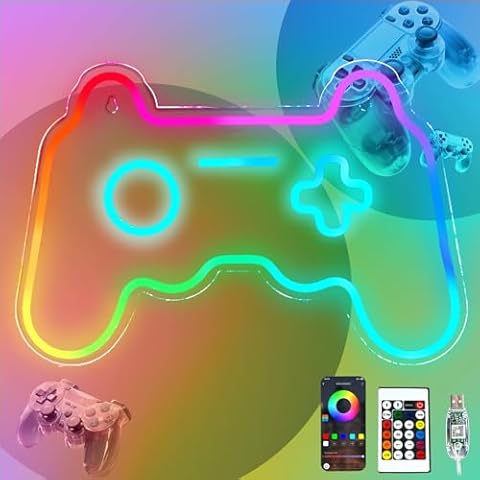 Ineonlife Gamer Neon Sign, Dream Colorful Game Controller Neon Light for Wall, Game Room Decor, USB Powered Gaming Neon Signs with Remote Control Gift for Boys Bedroom Cover