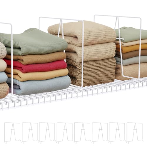 Supforce 8 Pack Wire Shelf Dividers for Closet, 12 x 12in, Bright White | Rust-Resistant Coated Metal Dividers, Install Tool-Free, Closet Shelf Divider for Wire Shelves and Storage