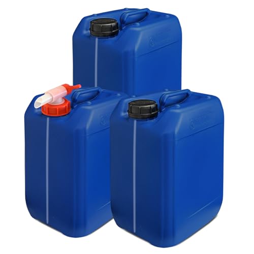 Wilai GmbH Lote de 3 bidones de Polietileno/Jerrycan 10 L Azul DIN 51 + 1 Grifo aeroflow Calidad alimentaria (3x22041+22011)