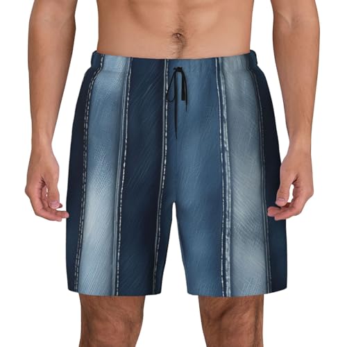 YANYU Gradient Blue Denim Print Men Hawaiian Shorts Quick Dry Swim Trunks Surfing Beach Vacations Summer Activity