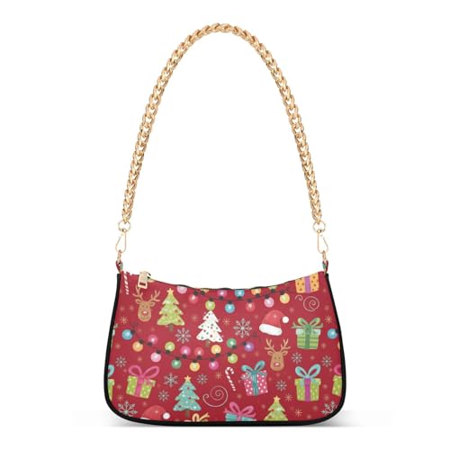 Sac à main à bandoulière rouge avec éléments de Noël colorés pour femme
