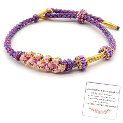 Image of Granddaughter Bracelet for Women, Cute Pink Peach Blossom Knot Bracelet from Grandma Trendy Handmade Braided Charms Bracelets Holiday Jewelry Gifts