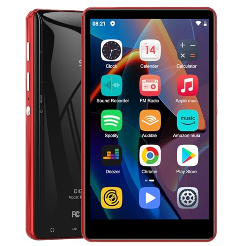Image of 80GB MP3 Player with Bluetooth and WiFi, 4 inch Full Color Touch Screen MP4 Music Player with Parental Control,Spotify,Audible,YouTube, Android Digital Audio Player for Kids,Up to 1TB,Red