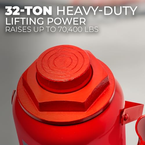 Image of XtremepowerUS 32 Ton Hydraulic Bottle Jack, Low Profile Heavy-Duty Car Jack for Trucks, SUVs, RVs, Trailers, Farm Equipment, Automotive Repair & Garage Use, Red