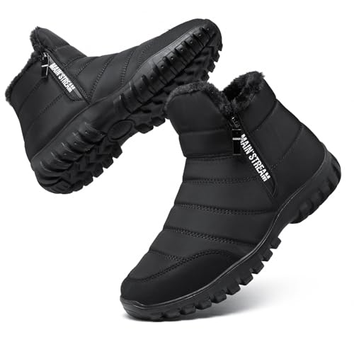 Winterstiefel Herren Winterschuhe Schneestiefel Warm Gefüttert Wanderschuhe Schneestiefel Wanderschuhe Rutschfest Trekkingschuhe Stiefel Outdoor Wanderstiefel Leichte Boots Schwarz EU43