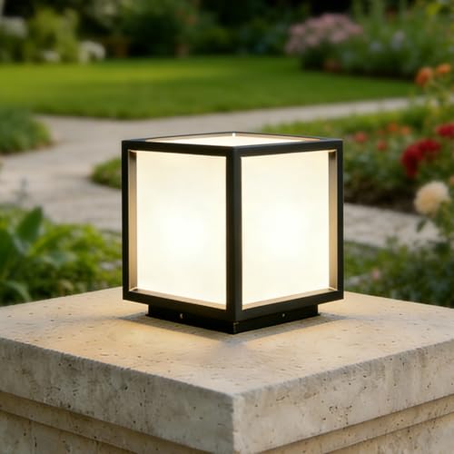 EBION Farolas Exterior Jardin, 15W Luces Exterior Sobremuro, IP65 Lámpara de Jardín Poste Square de Aluminio, Aluminium, E27 Baliza para Terraza Patio Deco (No incluye bombilla)