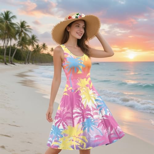 Image of Dreaweet Casual Sleeveless Dresses for Women Girls, Round Neck Tank Dresses with Pockets Summer Sundress Size XS-4XL