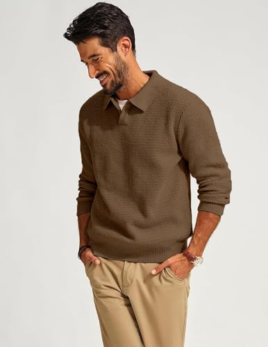 Image of DENIMHOLIC Men's Cotton Knitted Full Sleeve Collar Polo Sweater for Men, Pullover Sweaters for Men Winter,
