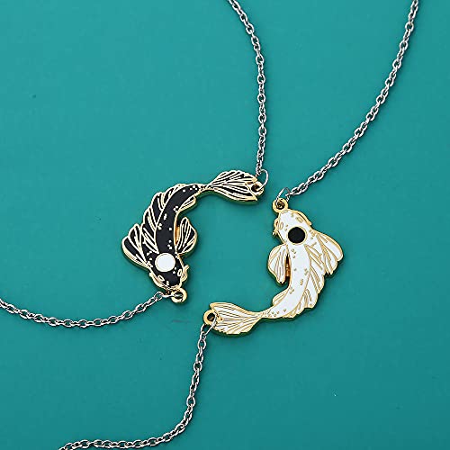 Matching Couples Friendship Necklace Black&White Fish For Women Men, 2 Best Friends Jewelry - Gift Wrap2