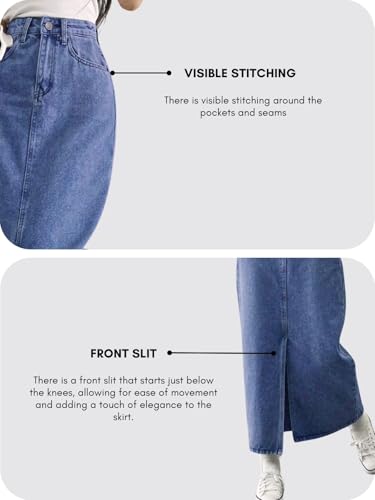 Image of GRECIILOOKS Women's High Waist Denim Skirt with Front Slit - Long Maxi Jean Skirt Casual Fashion - Stylish Denim Skirts for Women