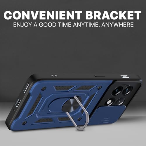 Image of Pikkme Back Cover for OnePlus 11R 5G | Sliding Camera Shield with Ring Stand | D10 Full Camera Protection Bumper Case (Blue)