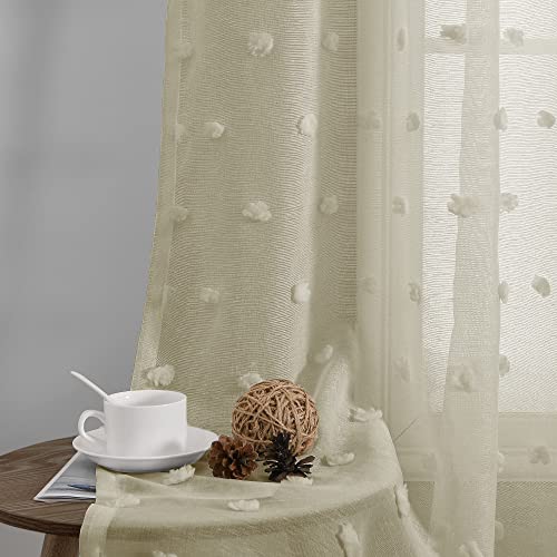 Guken Short Boho Curtains 54 Inch Length For Bathroom 2 Panels Cafe Tier Camper Curtains For Small Windows Boho Polka Dot Textured Curtains Light Filtering Rod Pocket Light Beige Tan 52X54 Inches Long #TOP1