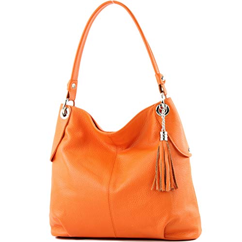 modamoda de T185 Damen Leder Schultertasche Handtasche handmade in Italy, Farbe:Orange