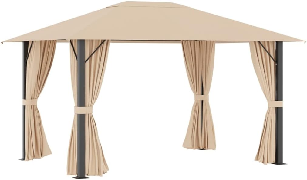 10' X 13' Patio Gazebo Aluminum Frame Outdoor Canopy Shelter with Sidewalls, Vented Roof for Garden, Backyard and Deck(D)