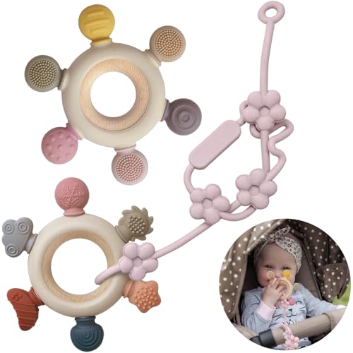 3 Packs Baby Teething Toys for 0-6 6-12 Months Babies, Teether Rings with Pacifier Clip Holder, Baby Chew Toys for Sucking Needs, BPA Free