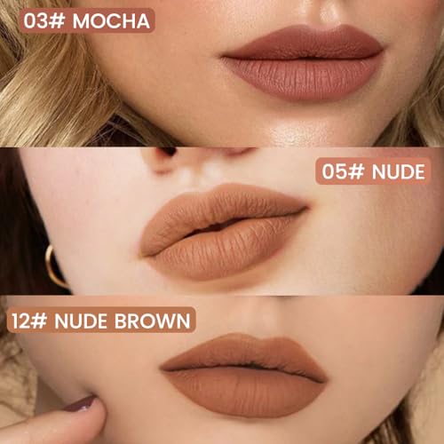 Image of 3Pcs Longwear Liquid Lip Liner Stain Marker Pen Set Long Lasting Waterproof, Mocha Light Nude Brown Matte Permanent 24 Hour Lip Liner and Lipstick Combo Color Stay Lipliner All Day Lip Stains peel off