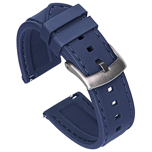 Benchmark Basics Navy Blue/Navy Blue Stitching 22Mm Quick Release Silicone Watch Band - Replacement Rubber Watch Straps For Men & Women - Compatible With Regular & Smart Watches #TOP1