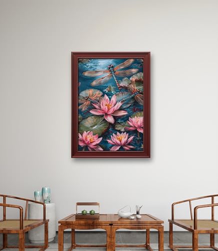 Image of Leczany Cross Stitch Stamped Kits for Adults Beginners Patterns Craft Kit Needlepoint Full Range of DIY Embroidery Kits Starter 11CT 3 Strands | Dragonflies and Lotus 15.8x22.4 inches