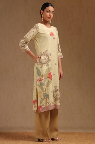 Image of Soch Womens Linen Floral Print Kurta with Beads