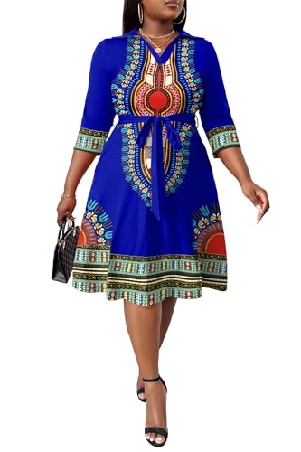 Image of FANDEE Plus Size Midi Dress for Women - Printing Summer Dresses for Wedding Guest Cocktail Party 3 /4 Sleeve V Neck(L-5XL)
