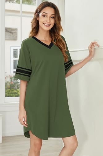 Image of Ekouaer Nightgowns for Women 2 Pack Sleepshirts Short Sleeve Nightshirt V Neck Sleepwear Casual Pajama Dress