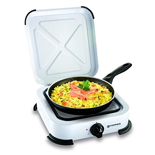 KEMPER - Réchaud gaz portable 1 feu 1200W Blanc laqué Couvercle Plaque de cuisson