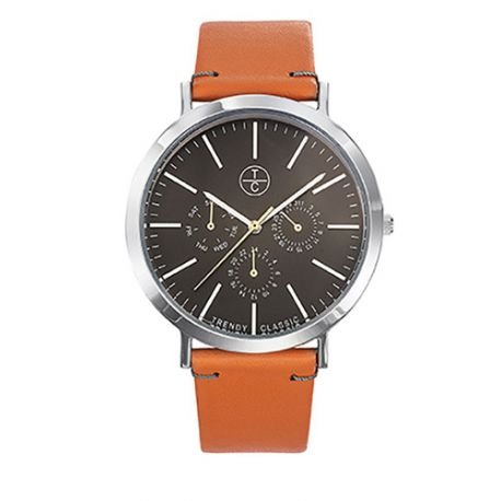 Montre quartz Lansen homme avec bracelet en cuir orange dynamique