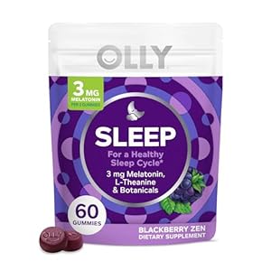 OLLY Sleep Gummy, 3 mg Melatonin, L-Theanine, Chamomile, and Lemon Balm Extracts, Blackberry Flavor, 30 Day Supply – 60 Count