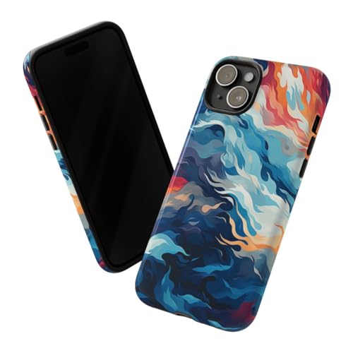 Coque rigide iPhone 15 Plus vagues océan feu brillante de protection