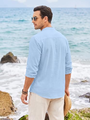 Image of ROYALSCOUT Men's Short Kurta | Solid Mandarin Collar Full Sleeve Pullover Style Kurta | Regular Fit Casual Ethnic Wear for Men