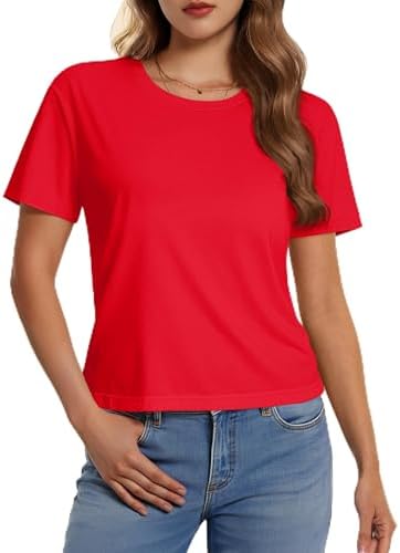 Camisetas femininas curtas básicas de verão com caimento solto de...