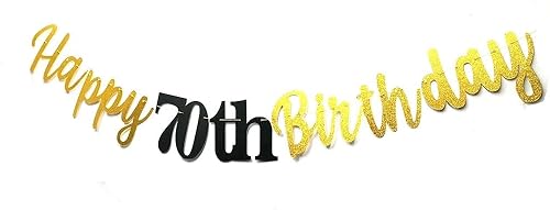 Miniatura 3 de Cartel de feliz cumpleaños número 70 con purpurina Cartel de cumpleaños de 70 años Decoración de banderines de fiesta de cumpleaños dorada